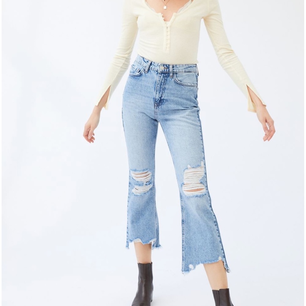 COPY - BDG High Rise Cropped Ankle Kick Flare Jean Distressed Medium Wash 26